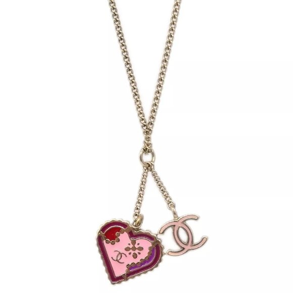 Chanel Heart Chain Pendant Necklace Gold 05P - Picture 1 of 4